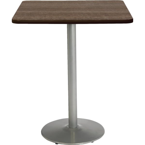 KFI 30" Square Pedestal Table W/Studio Teak Top, Round Silver Base, Bistro Heig