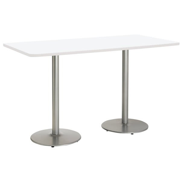 KFI 36" X 72" Pedestal Table W/Designer White Top, White Edge, Round Silver Ba T3672-B1922-SL-D354-38