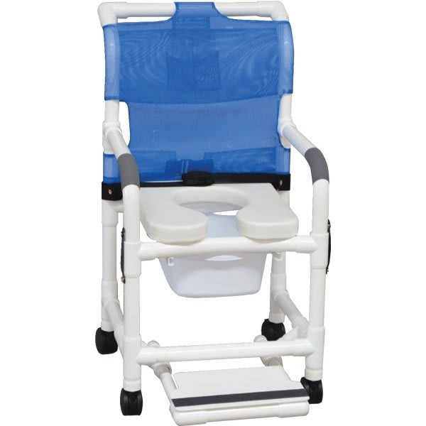 Mjm Standard Shower Chair W/ Pail Footrest Belt Drop Arms & Soft Seat Royal Blue