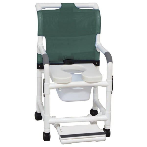 Mjm Standard Shower Chair With Pail Footrest Soft Seat And Drop Arms Green