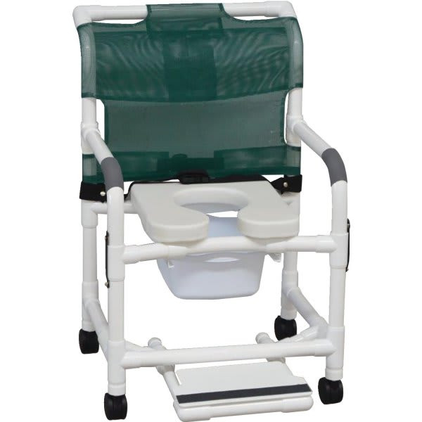 Mjm Wide Shower Chair With Pail Footrest Safety Belt And Soft Seat Green