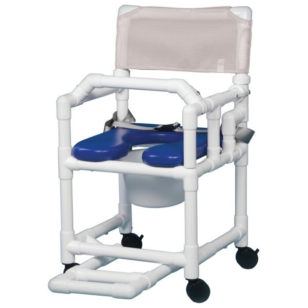 Ipu Shower Commode Chair Soft Seat And Footrest In Linen, Blue Seat