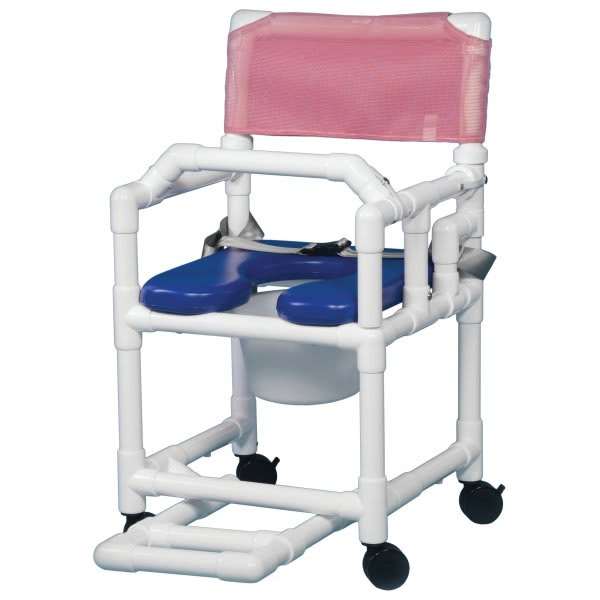 Ipu Shower Commode Chair Soft Seat And Left Swing Arm In Wineberry, Blue Seat