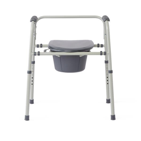 Medline Knockdown Steel Bedside Commode With Microban Gray