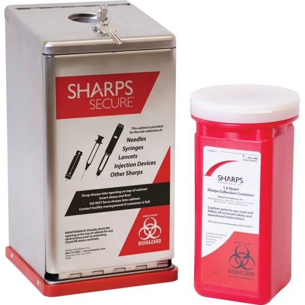 Sharps Compliance 1.5 Quart Secure Needle Disposal System, For Public Restrooms