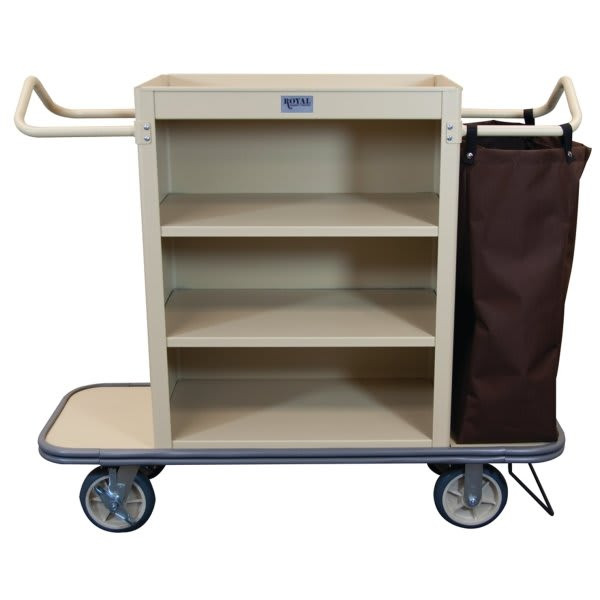 Royal Basket Trucks Cruise Line Housekeeping Cart, Beige, 3 Shelves, 2 Bags