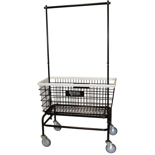 Royal Basket Trucks Large Wire Laundry Cart, Double Hanger Included