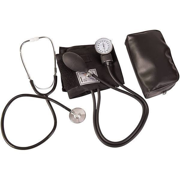 Mabis Manual Aneroid Sphygmomanometer And Stethoscope Kit With Adult Cuff And Case, Black