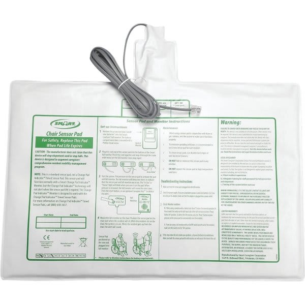 Smart Caregiver Corded Weight-Sensing Chair Pad, 10 X 15", 90-Day Warranty