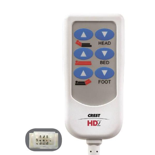 Crest Healthcare Hd2 Bed Control, 8 Foot Cord, 15-Pin Plug, 6 Button, White