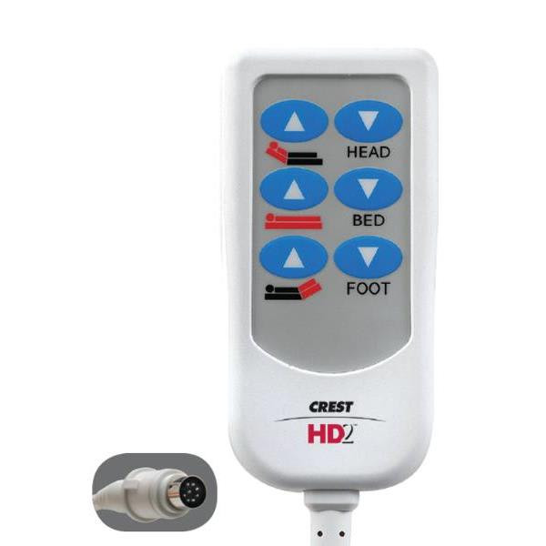 Crest Healthcare Hd2 Bed Control, 8 Foot Cord, 8-Pin Din, 6 Button, White