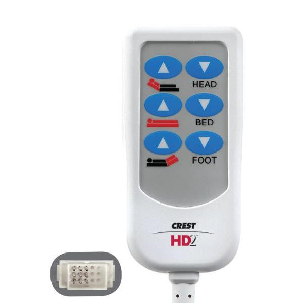 Crest Healthcare Hd2 Bed Control, 8 Foot Cord, Hill-Rom 15-Pin, 6 Button, White