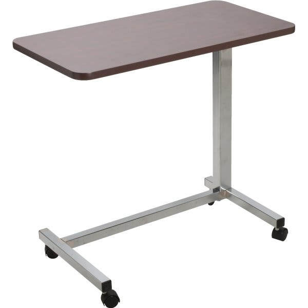 Drive Spring Loaded Overbed Table, Chrome U-Base, Mohagany Top, 28-45" Height