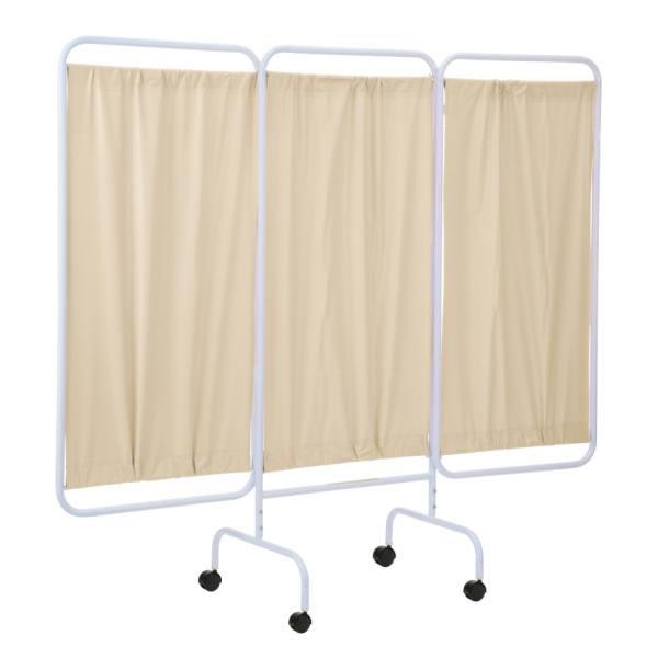 R&B Wire Three Panel Mobile Privacy Screen Room Divider, Beige Vinyl Panels, Made In USA