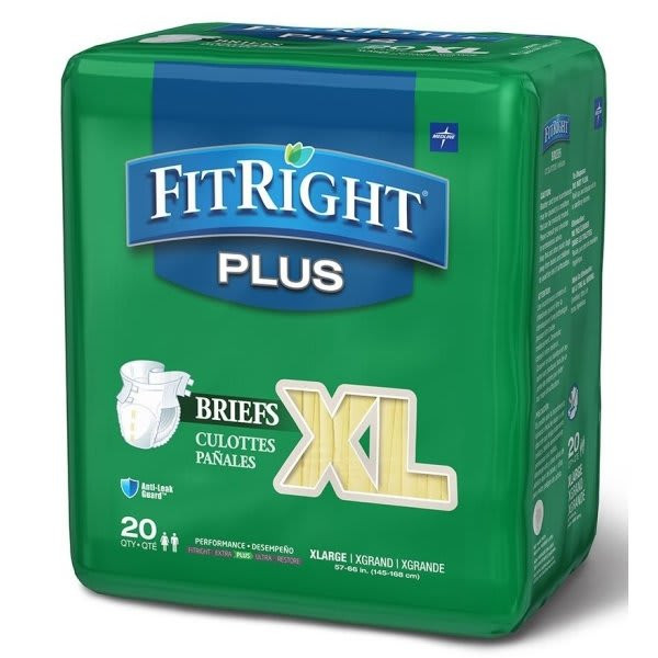 Medline Brief, Clothlike, Fitplus, Size Large, 57" To 66", Bag Of 20