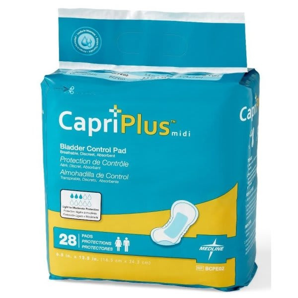 Medline Liner, Incontinent, Capri Plus Bladder Control Pads, 8x17, Case Of 168