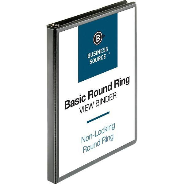 Business Source Basic 0.5" View Binder 125 Sheet Capacity Round Ring Black