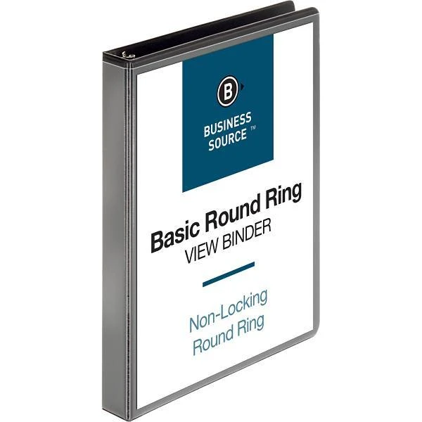 Business Source Basic 0.5" View Binder 225 Sheet Capacity Round Ring Black