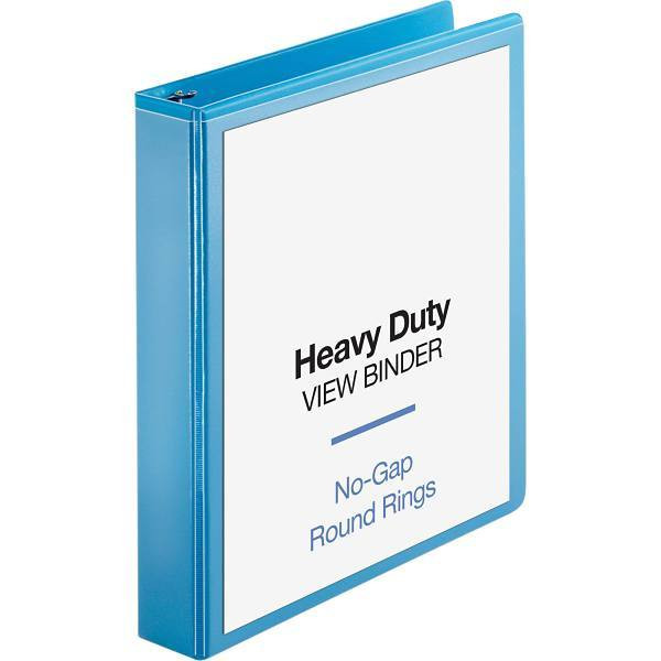 Business Source Heavy Duty 1.5" View Binder 350 Sheet Cap Round Ring Light Blue