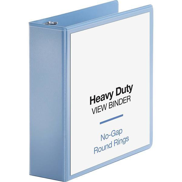 Business Source Heavy Duty 3" View Binder 625 Sheet Cap Round Ring Light Blue