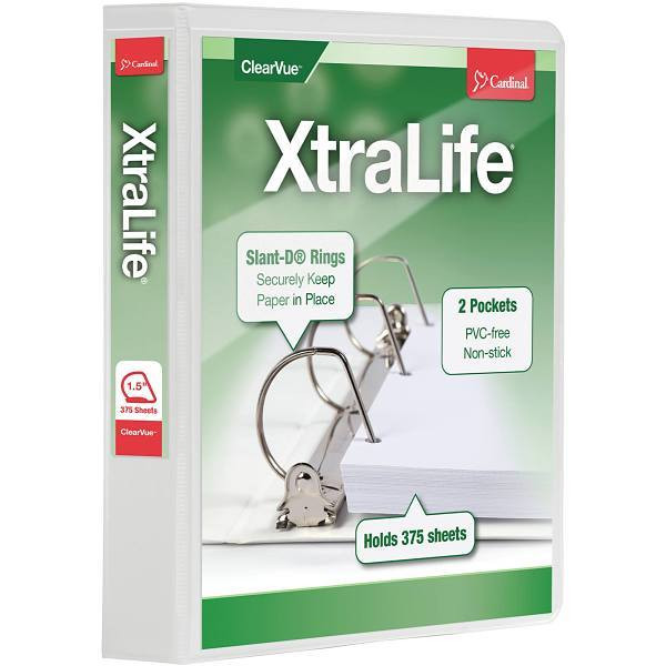 Cardinal Xtralife 1.5" View Binder 375 Sheet Capacity D Ring White
