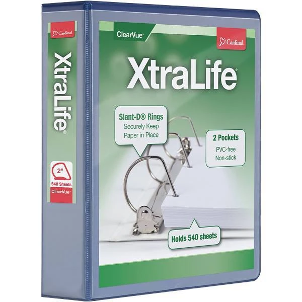 Cardinal Xtralife 2" View Binder 540 Sheet Capacity D Ring Blue