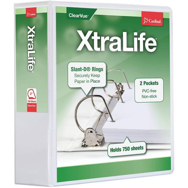 Cardinal Xtralife 3" View Binder 725 Sheet Capacity D Ring White