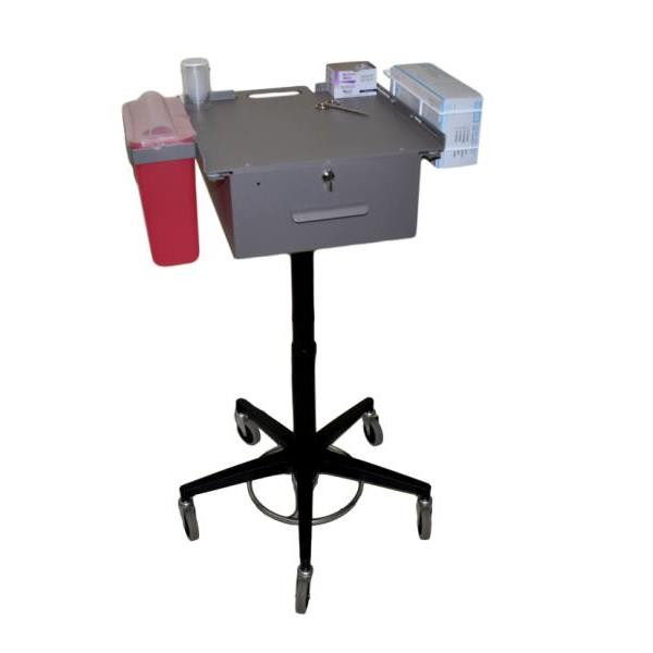Omnimed Phlebotomy Cart With Sharp/Glove Holders, Thumb Latch, Adjustable Height