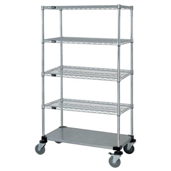 Quantum Storage Systems 4-Wire/1 Solid Shelf Mobile Cart 18w X 48l X 80h Inch - Chrome