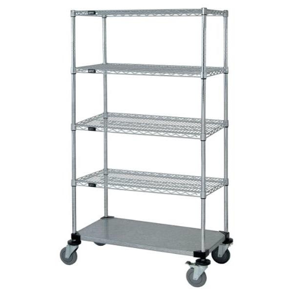 Quantum Storage Systems 4-Wire/1 Solid Shelf Mobile Cart 24w X 60l X 80h Inch - Chrome