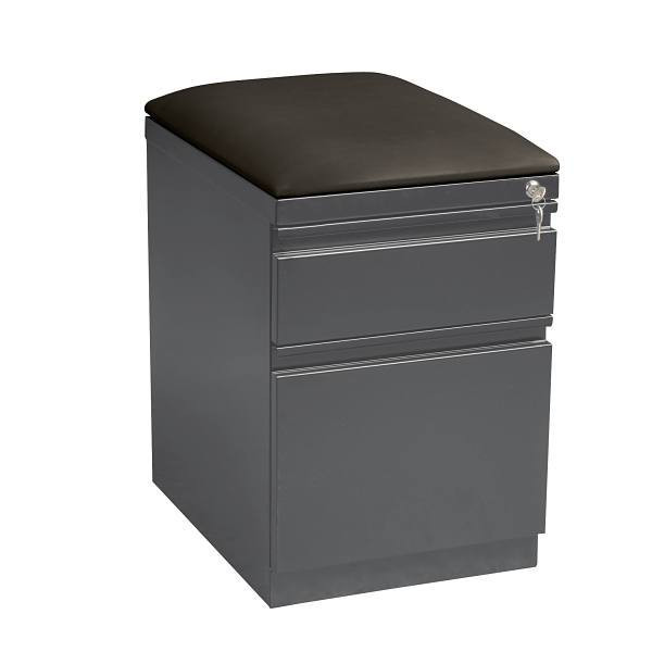 Hirsh 20" Deep Letter Width Mobile Pedestal File Cabinet 2 Drawer Box-File With Seat Cushion, For Home And Office, Charcoal / Black
