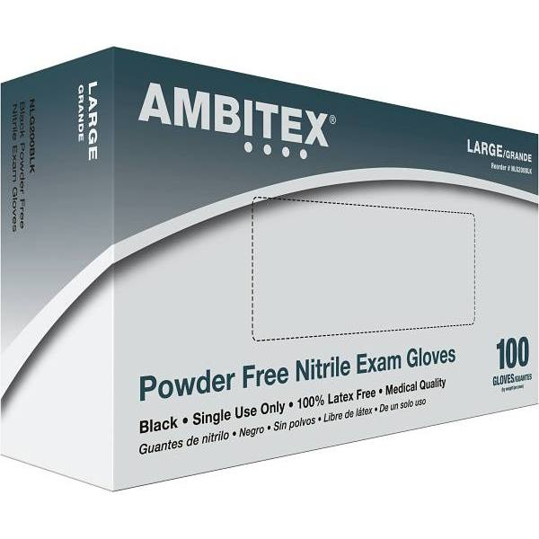 Ambitex Small Black Powder-Free Nitrile Exam Gloves (100-Pack)