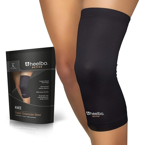 Heelbo Copper Infused Knee Compression Sleeve, Breathable, Black, Large