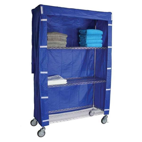 R&B Wire Products Short Rolling Wire Shelving Cart Nylon Cover 18x36x68 Blue