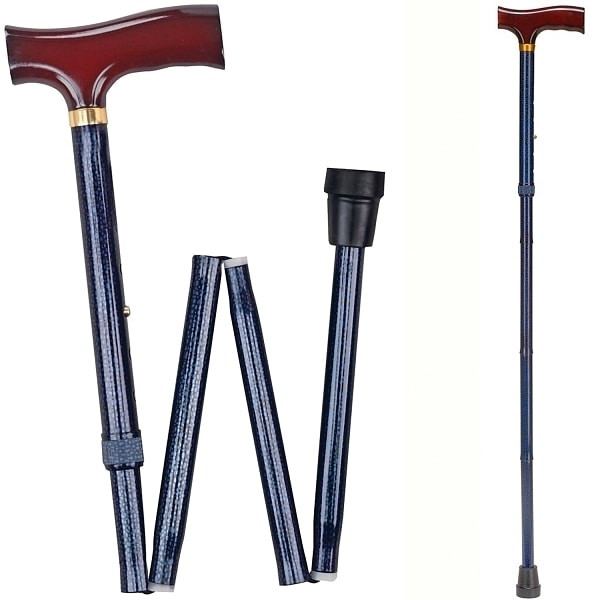 Dmi Walking Cane, 33-37 Inches, Foldable With Ergonomic Wooden Handle, Blue Ice