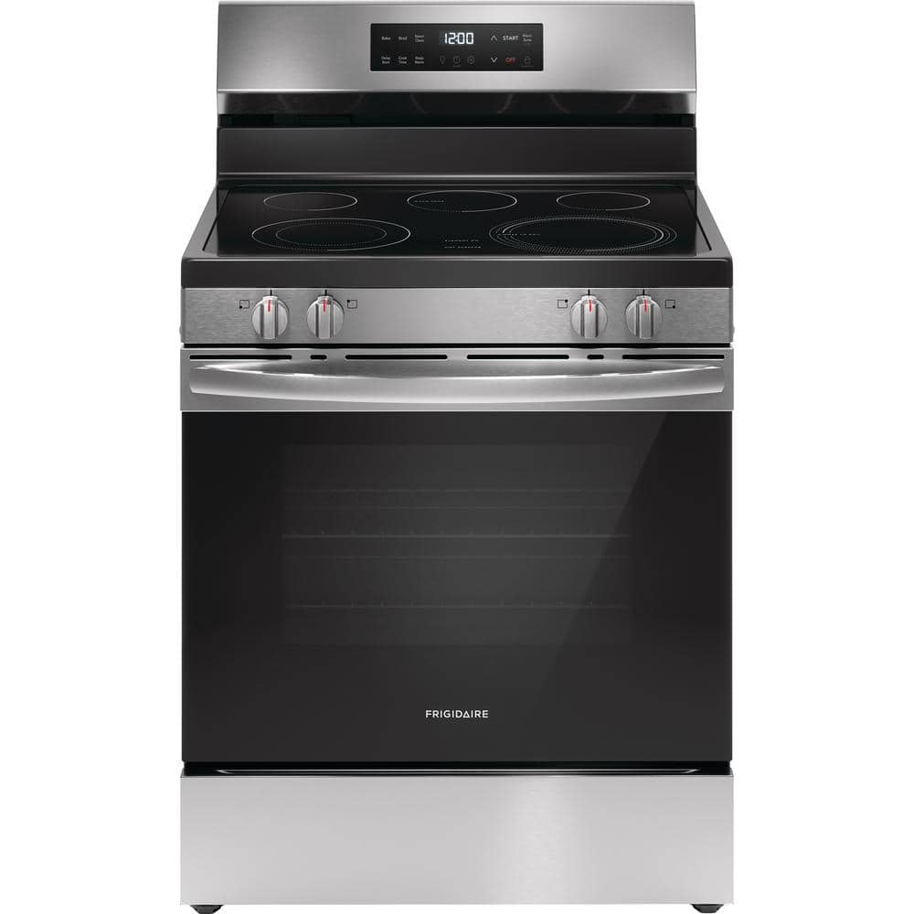 Frigidaire 30 in. 5 Burner Element Freestanding Electric Range in Stainless Steel with EvenTemp and Steam Clean