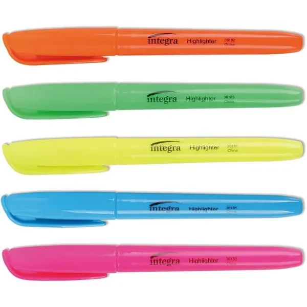 Integra Fabrics Florescent Highlighters Chisel Tip Assorted Colors Package Of 5