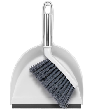 NACENA Mini Broom and Dustpan Set, Small Dust Pan and Brush Set, White&Gray | Dust Pan and Brush Set with Handle Dustpan Teeth for Cleaning Hair Suitable for Office Desks Drawers Sofas Outdoor Camping