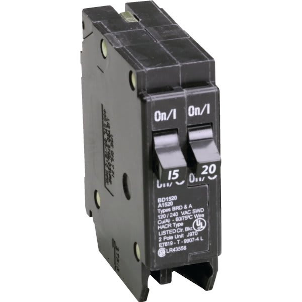 Eaton 15/20 Amp Single Pole Duplex Circuit Breaker, 120 Volt, Type Bd