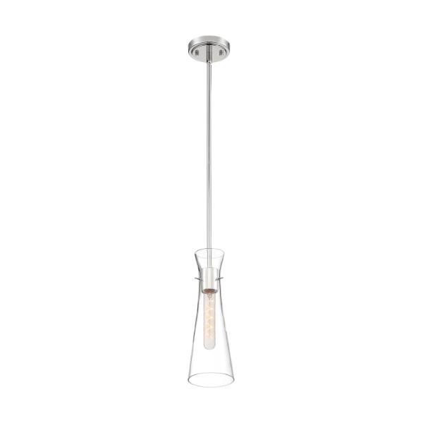 Satco  Bahari 1 Light Mini Pendant Fixture, Polished Nickel Finish, Clear Glass