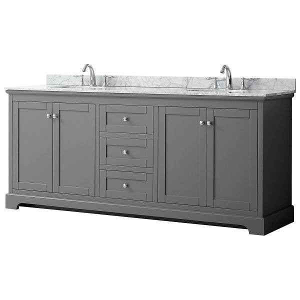 Wyndham Avery 80" Dark Gray Double Vanity, Carrara Marble Top, Oval Sinks