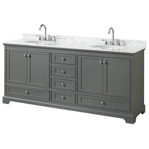 Wyndham Deborah 80" Dark Gray Double Vanity, Carrara Marble Top, Oval Sinks