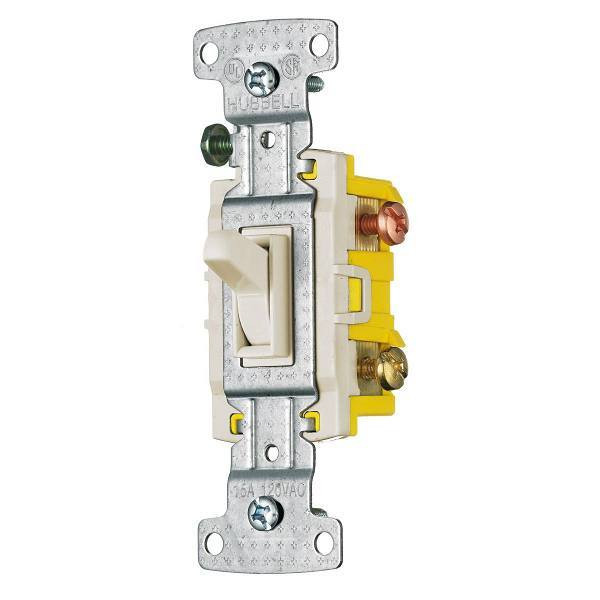 Hubbell Wiring 3-Way 15a 120v Toggle Switch Light Almond Package Of 10