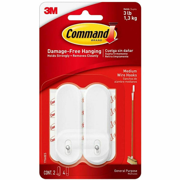 Command 3 Lb. Medium White Wire Hooks, Package Of 2