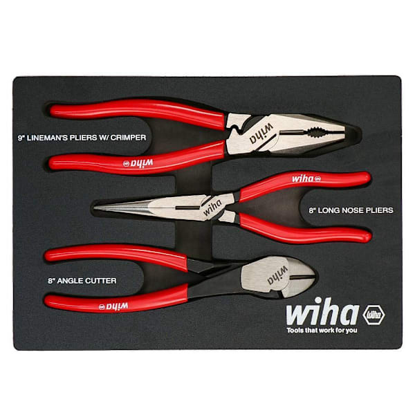 Wiha 3 Piece Classic Grip Plier And Cutters Tray Set