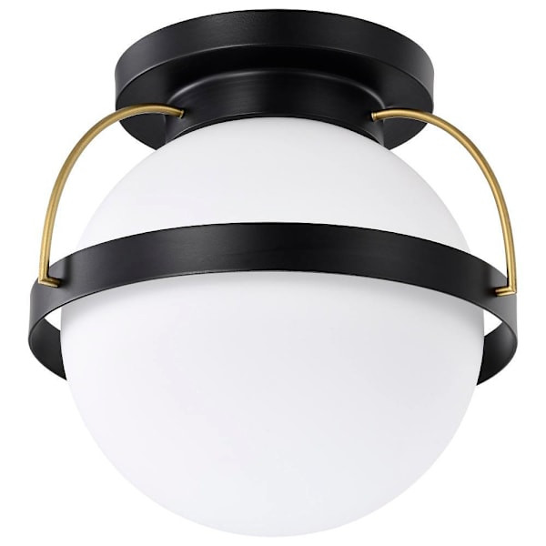 Satco Lakeshore 1 Light Flush Mount Fixture With White Opal Glass, Matte Black