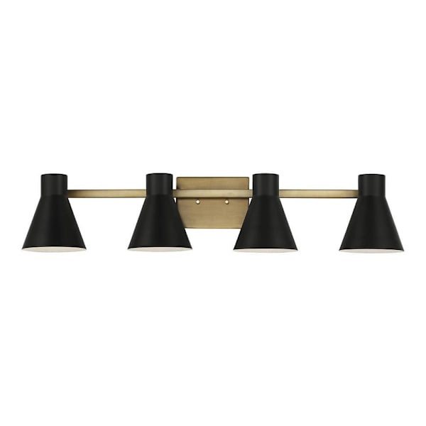 Generation Lighting Towner 35" 4-Light Satin Brass Vanity Light, Black Shades