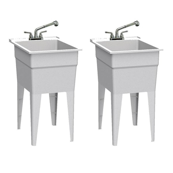 Rugged Tub 18"X24" Granite Utility Sink W/ 2-Hdl Faucet & Install Kit Pk Of 2