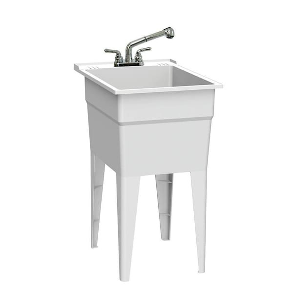 Rugged Tub 18"X24" White Freestanding Utility Sink W/ 2-Hdl Faucet & Install Kit