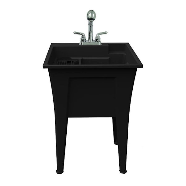 Rugged Tub 24"X22" Black Freestanding Utility Sink W/ 2-Hdl Faucet & Install Kit